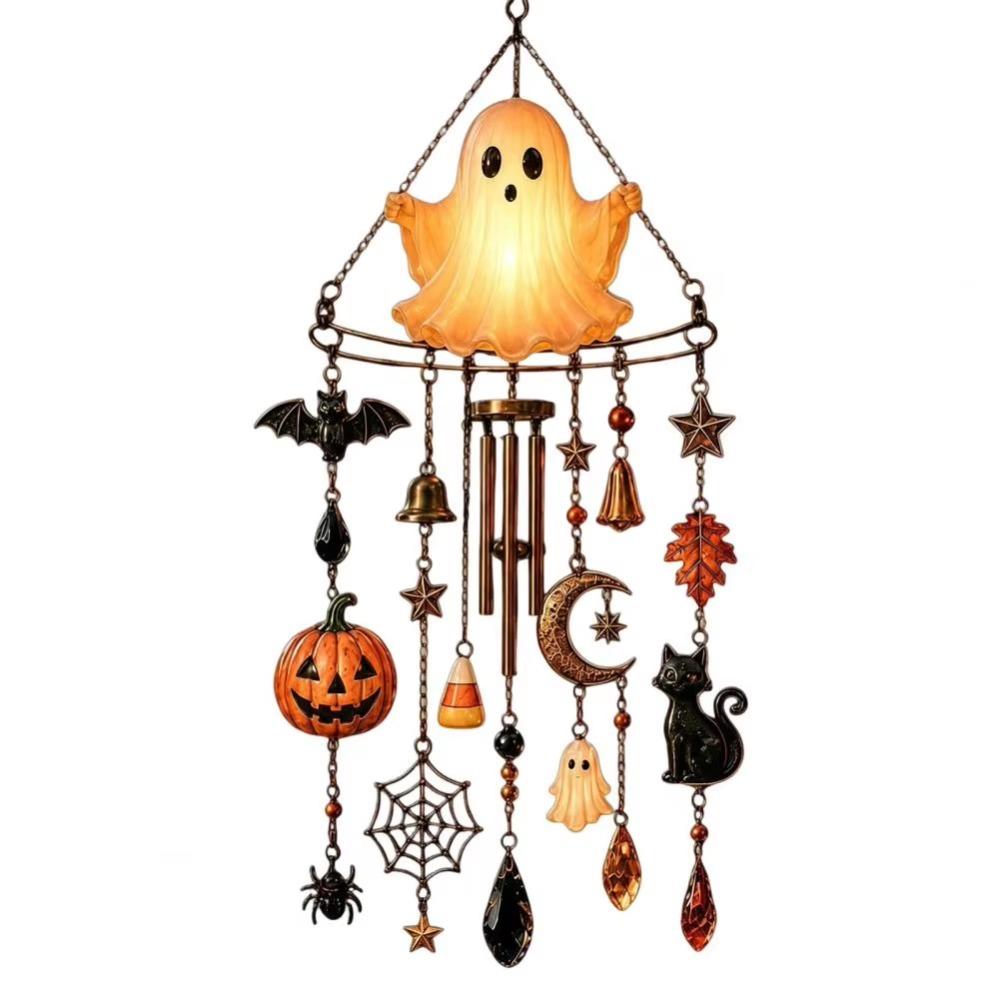 Carillon à vent fantôme suspendu Carillon à vent lumineux d'Halloween Ornement suspendu Intérieur Mur Porte