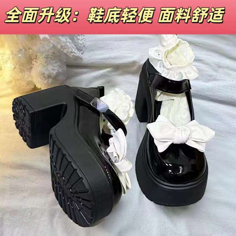 High Heel Sweet Bow High Heel Single Mary Jane Shoes Women's Bow Single Shoes Women's Autumn Mary Jane Vintage Thick