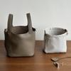 New leather first layer cowhide lychee pattern bucket bag handbag vegetable basket bag women's bag