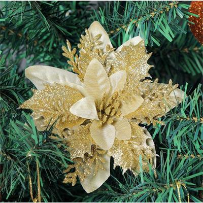 5 Stück Glitzer Weihnachts-Kunstblumen Rot Goldene Blumen Weihnachtsbaumschmuck Heim Weihnachts-Neujahrsparty Dekorationen