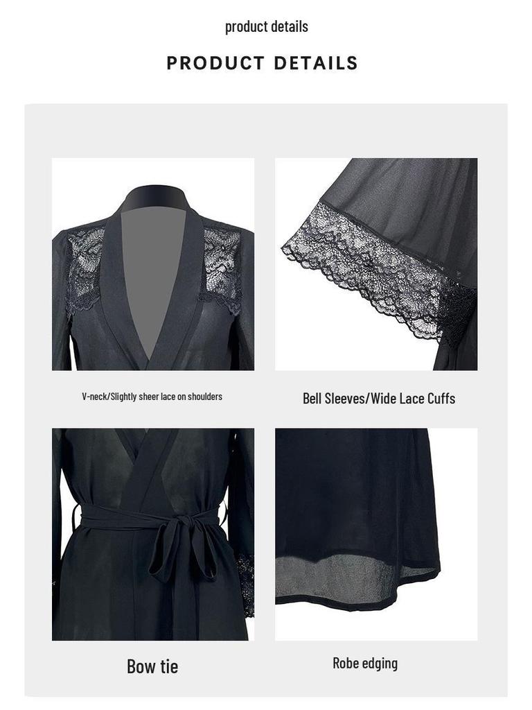 Sexy Chiffon Lace Nightgown - Sheer Temptation Robe for Women