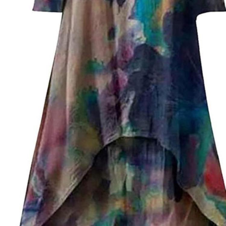 Sommer Blumen Boho Kleid für Damen Maxi Langarm V-Ausschnitt Lagenlook A-Linie Unregelmäßiger Saum Große Größen Fließendes Kleid