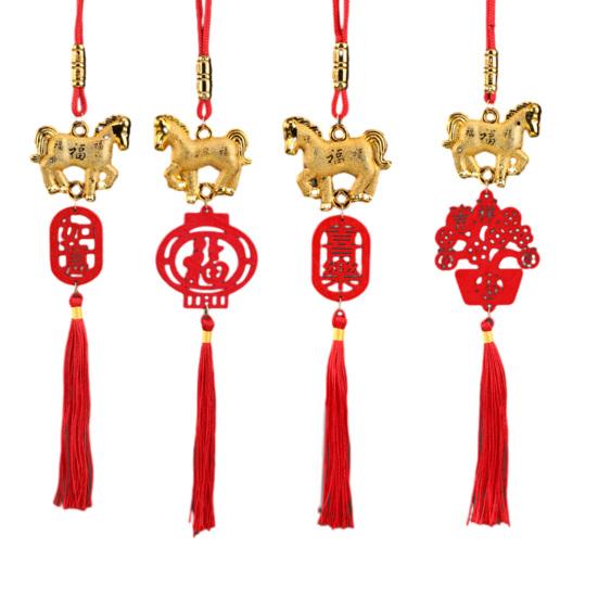 Chinese New Year Decoration 2026 Year of Horse Lucky Charm Hanging Tassel Pendant for Fortune Wealth Success Home Kitchen Bonsai Tree Car Decor