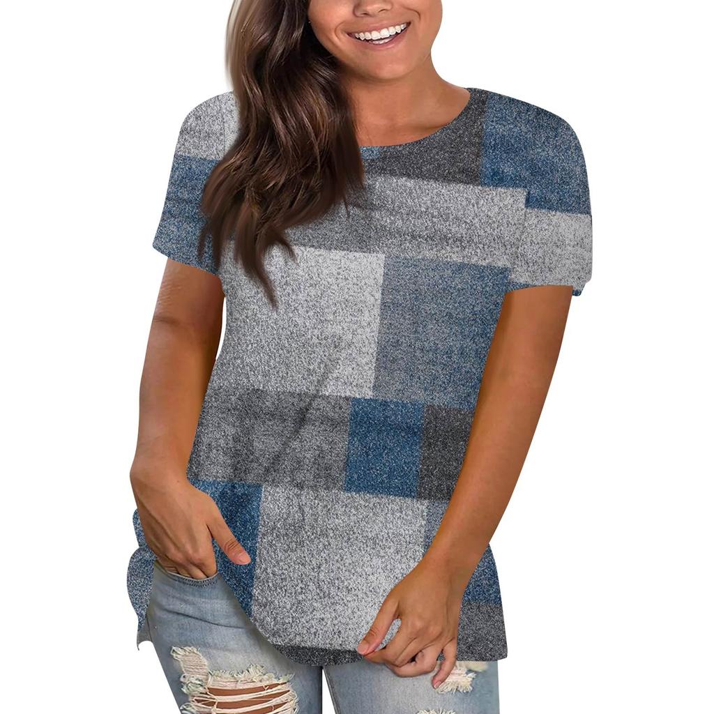 Women's Casual Loose Printed T-Shirt Round Neck Pullover Short Sleeve Top