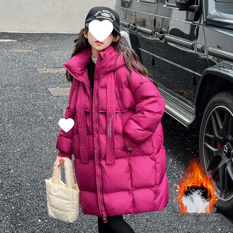 

Зимняя мода для девочек 2025: Куртка средней длины с пухом белой утки, утолщенная для девочек постарше 160 cm