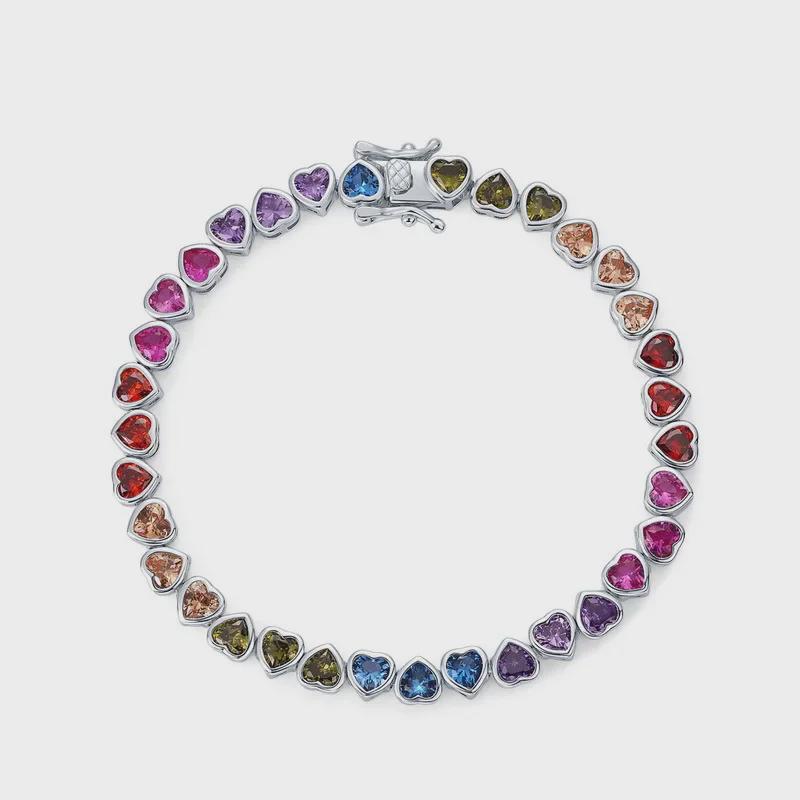 Regenbogen Zirkon Armband: S925 Silber, eingelegt mit bunten Zirkonia-Edelsteinen - Elegant, schlicht, luxuriöser Modeschmuck für Frauen