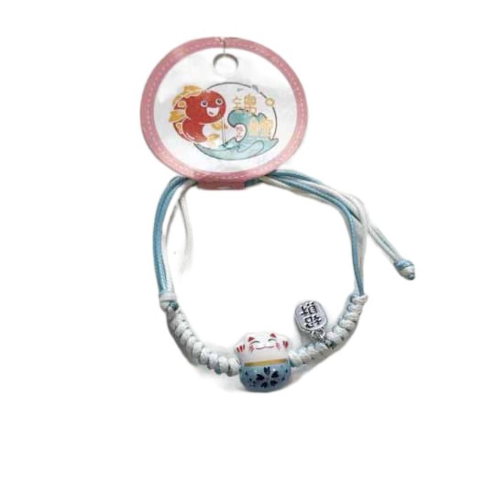 Hand Rope Red Braided Rope Ceramic Cat Pendant Women Hand Ring Minority Maneki Neko Bracelet  Women