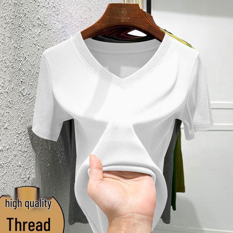 

Шикарная женская футболка с V-образным вырезом, стройнящая - Универсальная летняя база L (95-110 lbs)