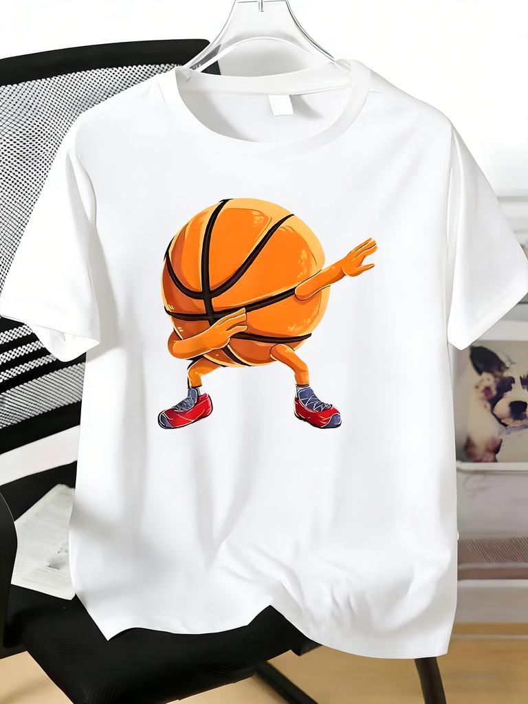 Unisexs Tee Cartoon Dancing Basketball Character Print Cotton Short Sleeve Male Casual Streetwear Outdoor Daily Basic Fashion Top
