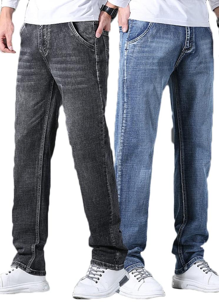Laquest Men's Stretch Straight Fit Denim Pants (Size 36, Light Blue)