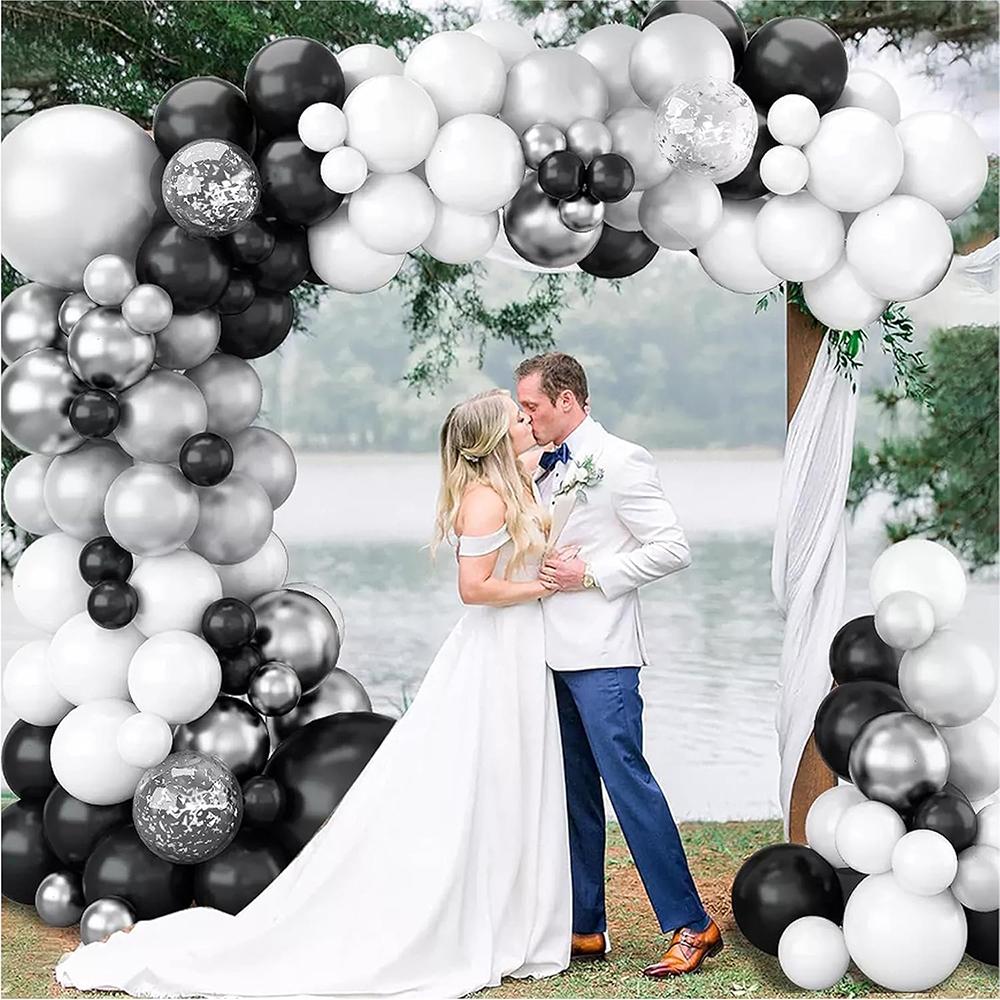 White Balloons Garland Arch Kit Black Silver Confetti Balloon Wedding Anniversary Proposal Marriage Birthday Party Decoration