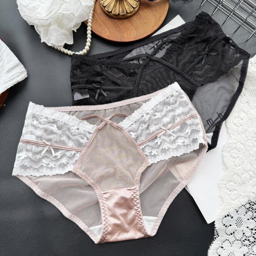 Ladies Summer Sexy Lovely Lace Mesh Gauze Medium Low Waist Briefs
