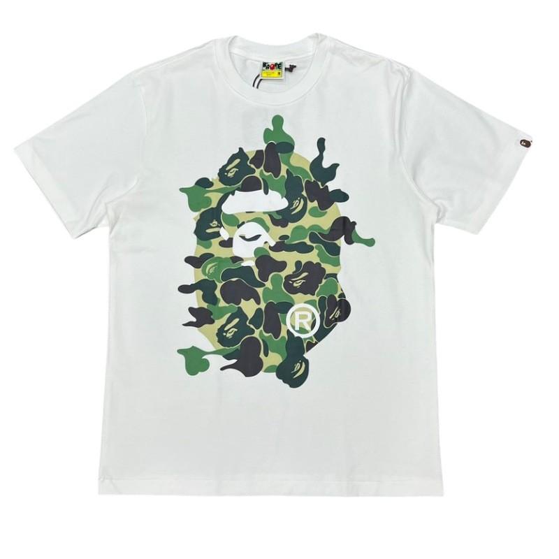 Mens Streetwear Oversized Cotton Tee With Camo Shark Ape Graphic Print Casual T-Shirt