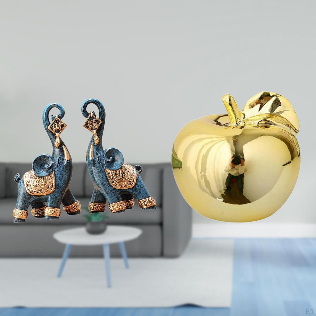Modern Resin Elephant And Fruit Ceramic Figurine Sculpture Ornament Art Craft Collectible for