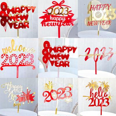 10 adet mutlu yeni yıl pastası Topper akrilik kek Topper noel tatlı ekleme yiyecek kürdanları yeni yıl mezuniyet partisi malzemeleri iyilik