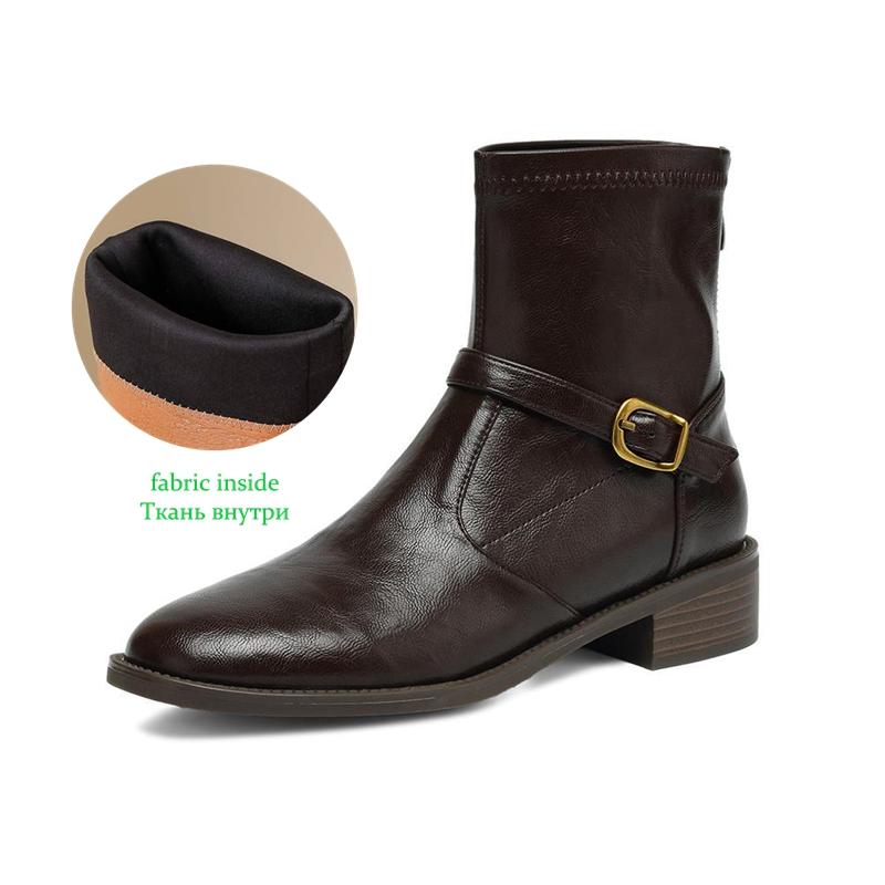 Krazing Pot Microfiber Winter Round Toe Western Boots Med Heels Zipper Women Metal Buckle British School Ankle Boots