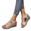New sandals women's wedge heel Velcro thick sole large size one-word sandals