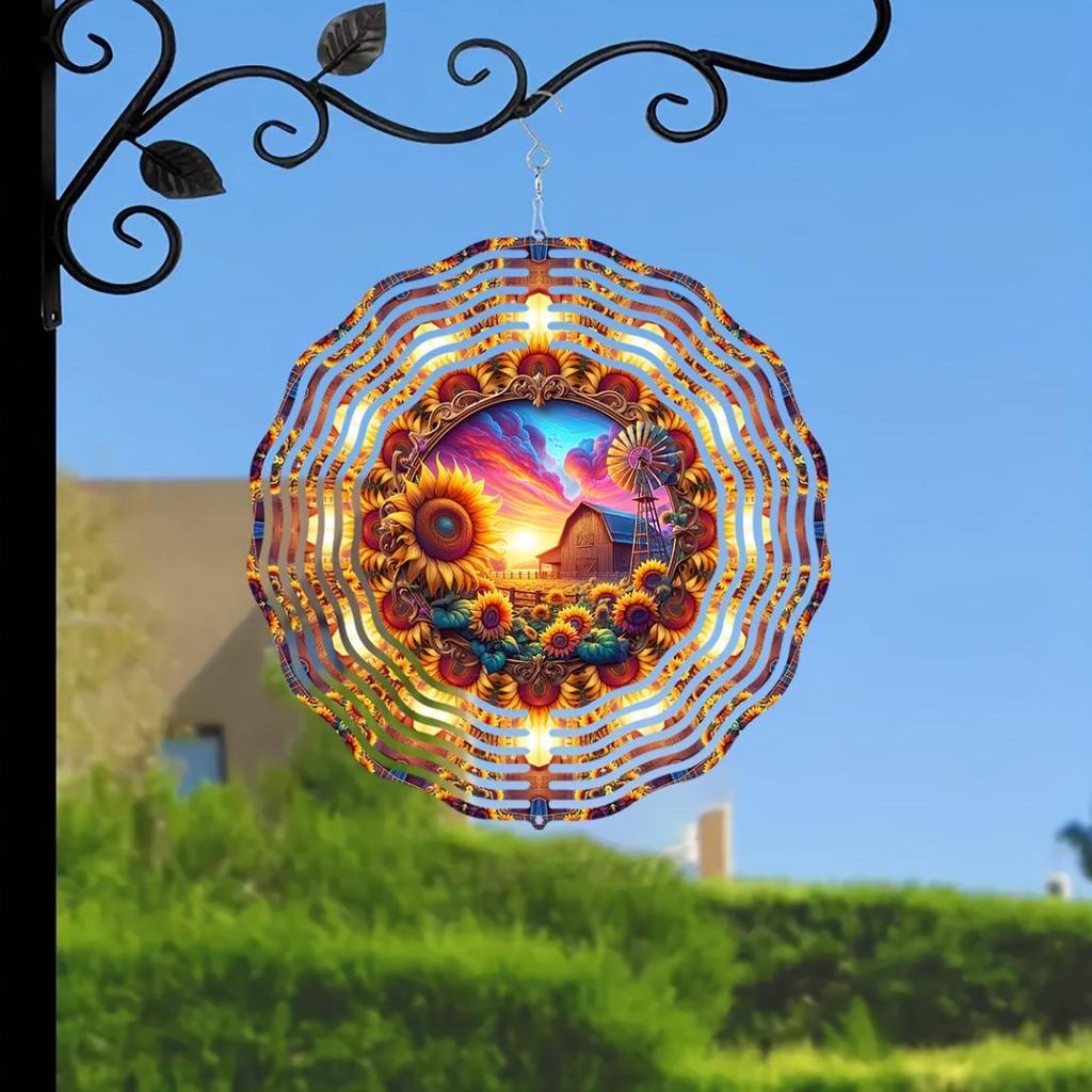 10 Inch Metal Wind Spinner for Garden Decor Vibrant Sunrise Geometric Design 360 Rotating Hook Indoor Outdoor Yard Art No Electricity