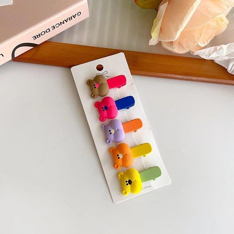5PCS Candy Color Bead Heat Flower Hairpin Girls Side Bangs Hair Clips Ins Wind Duckbill Clip Headwear for Kid Hair Accessories