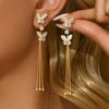 14K Real Gold Electroplating, French Light Luxury Zircon Butterfly Fringed Earrings, High-End Temperament, Daily Earrings For Women