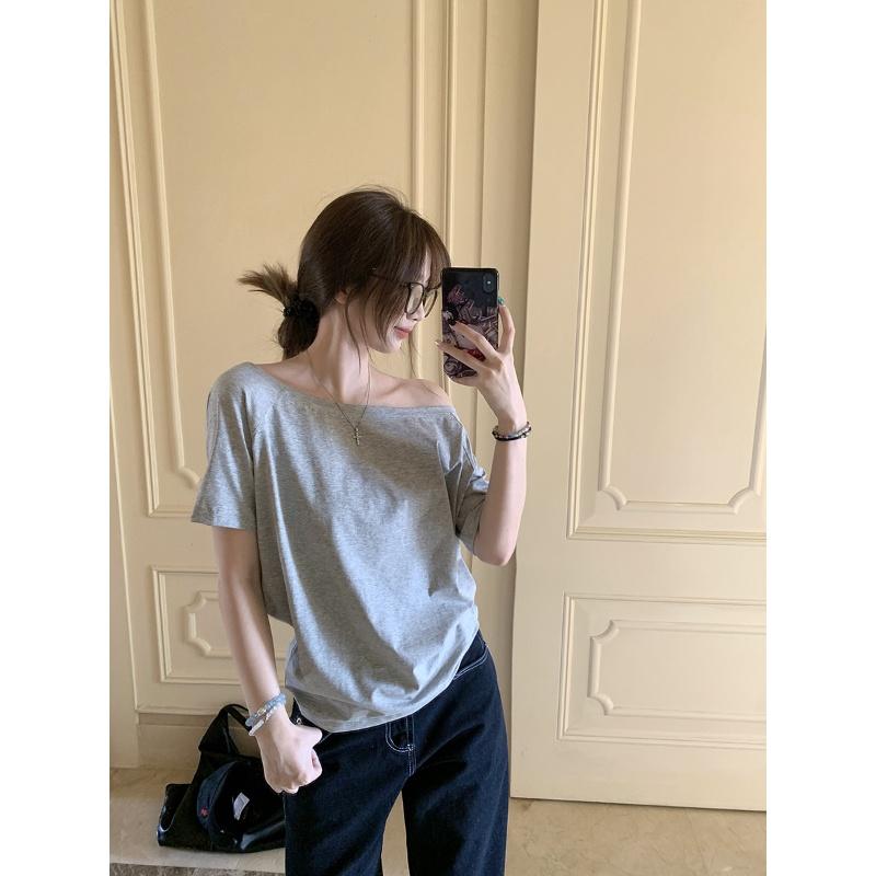 Y2k Top Aesthetic Clothes Ins T-shirts Women Solid Simple Summer Casual Cleanfit Short Sleeve All-match Young Girls Streetwear