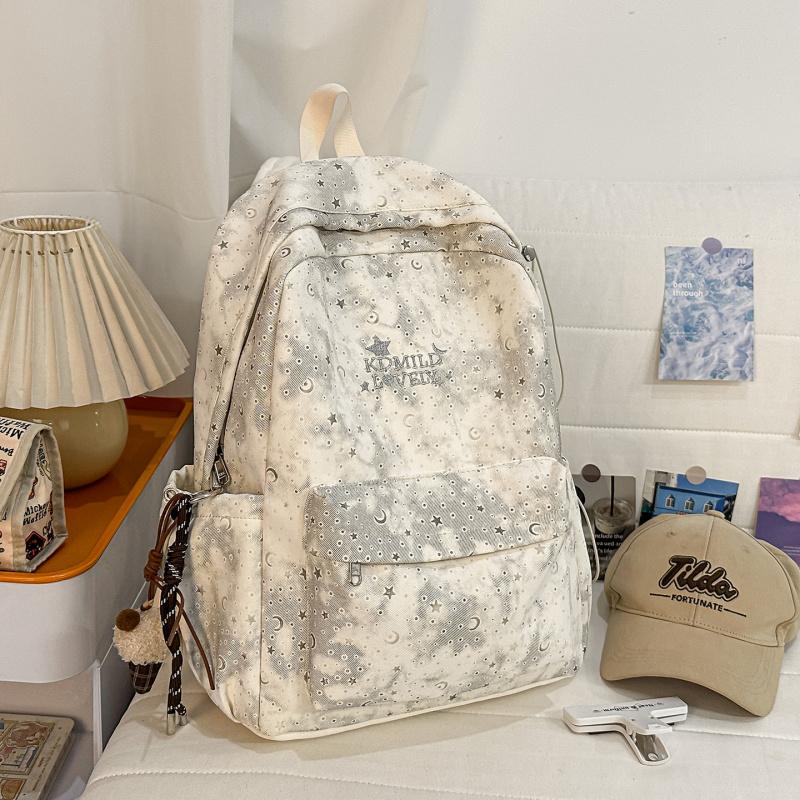 Zaino Tie-Dye di Nicchia Americano per Ragazze delle Medie e Studentesse Universitarie, Borsa a Spalla Doppia Carina Semplice e Versatile con Stelle