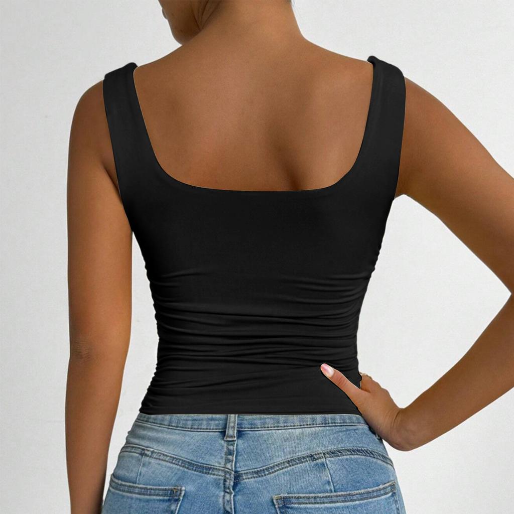 Women Sleeveless Tank Top Square Neck Casual Slim Fit Stretchy Ribbed Knit Summer Basic Layering Camisole Shirt