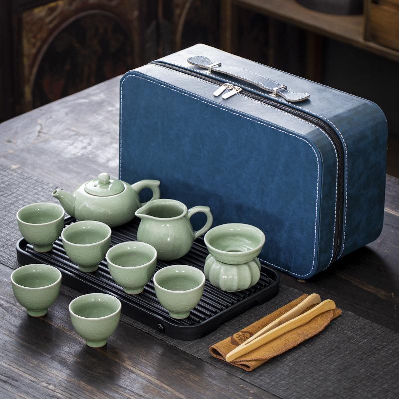 Travel tea set, portable bag, complete set of office tea, practical ceramic, Kung Fu tea tray, teapot set, hand gift pottery