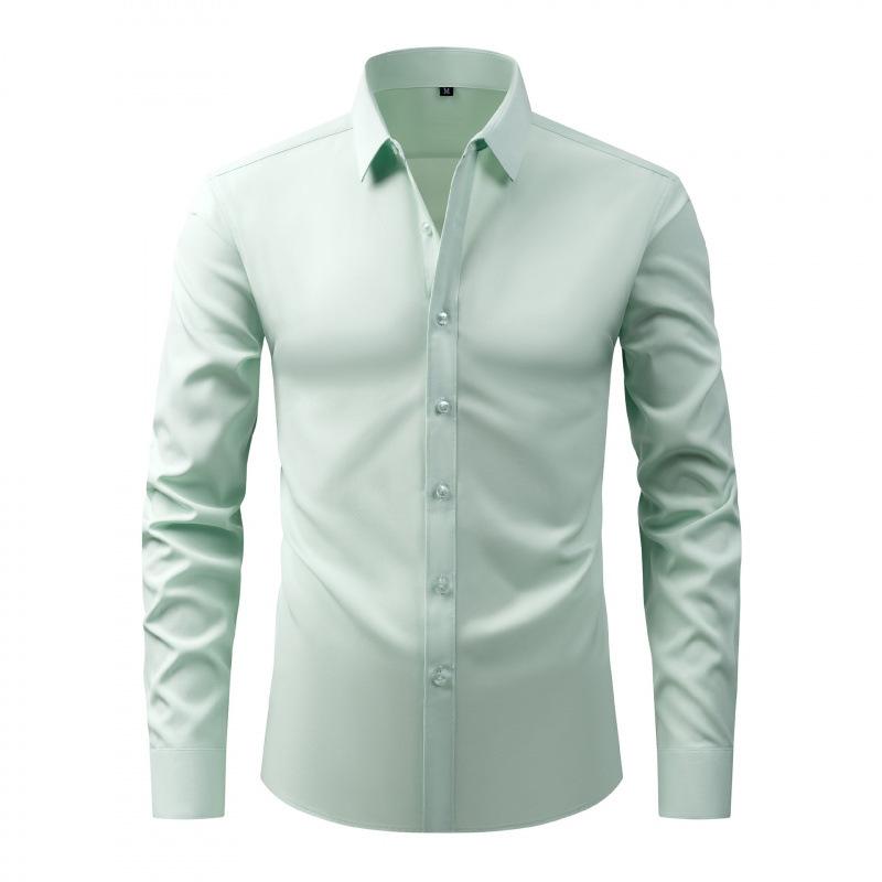 Herren Langarm Slim Fit Hemd mit Knöpfen Uni Schwarz