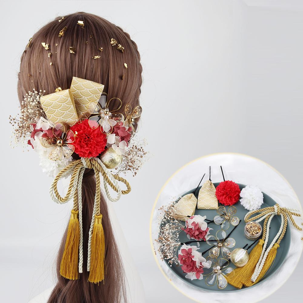 Japanische handgefertigte Haarspange mit Stoffblume, Quaste, Kimono-Haarnadel, Kopfschmuck, Geisha-Haarspange, Haarnadeln für Hochzeiten und Feste