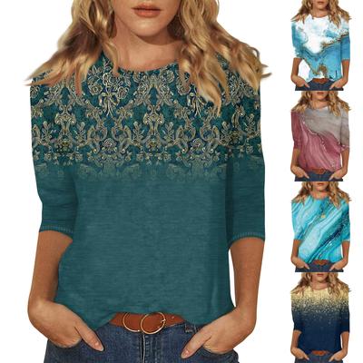 Camisetas casuales de manga 3/4 para mujer con cuello redondo