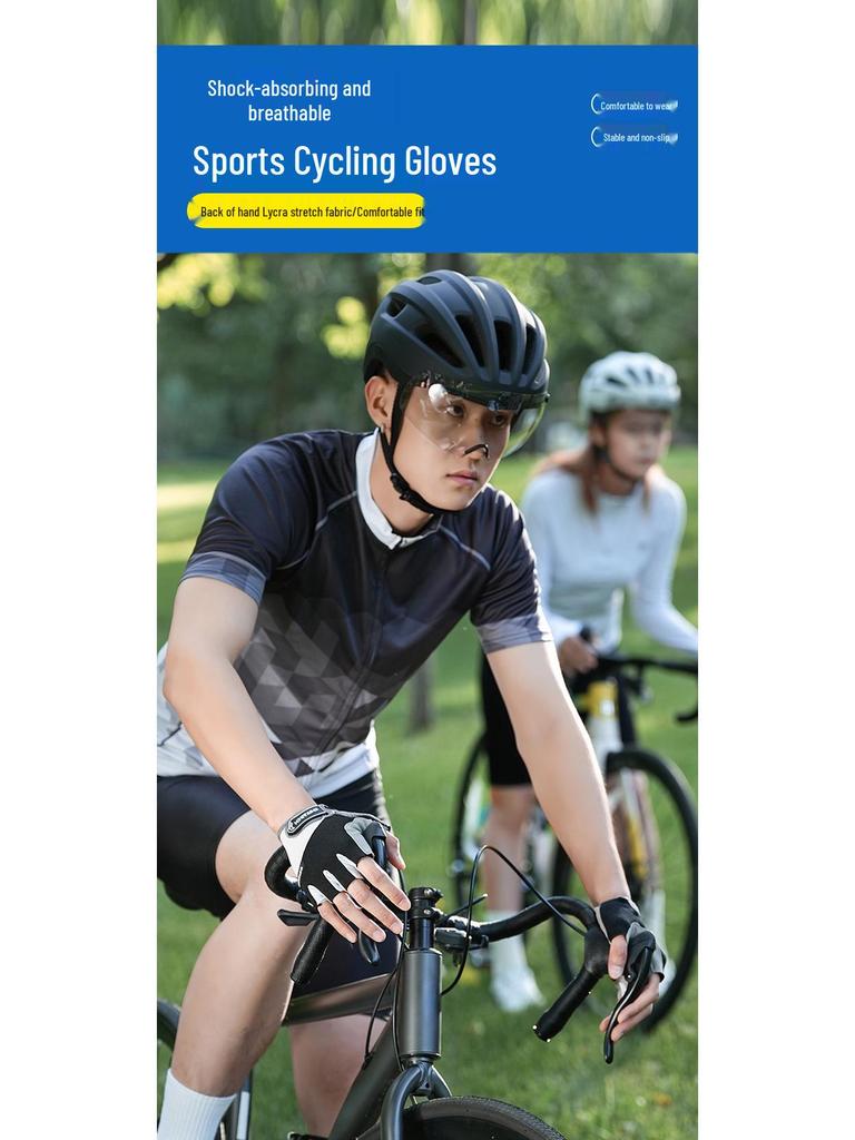 Herrcykelhandskar med halvfinger för sommaren - Halkskydd, Stötdämpande för landsvägscykling och träning