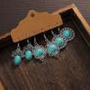 3 Pairs of Retro Hollowed Out Flower Inlaid Turquoise Water Droplet Pendant Geometric Earrings, Fashionable and Versatile