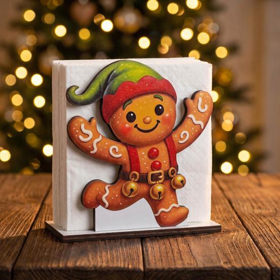 Xmas Gift for Home Wooden Christmas Napkin Holder, Gingerbread Man And Deer Design, Decorative Kitchen Accessory Vertical Paper Towel Storage