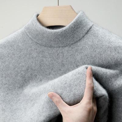 Men’s Business Casual Semi-High Neck Thickened Anti-Static and Anti-Pilling Knit Pullover Sweater