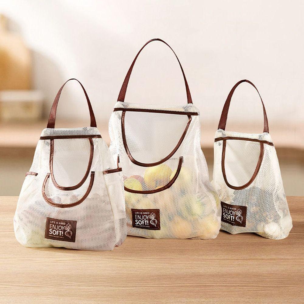 Hollow Vegetable Storage Bag Widen Handle Kitchen Mesh Bag New Underwear Socks Hanging Bag Home