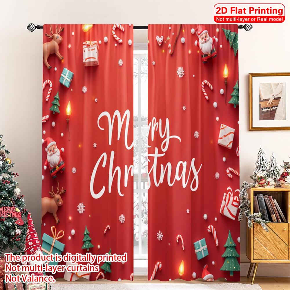 2pcs 2D flat printing Christmas Curtains Merry Christmas Festive Scene Polyester Without Electricity Spring Use for Classroom