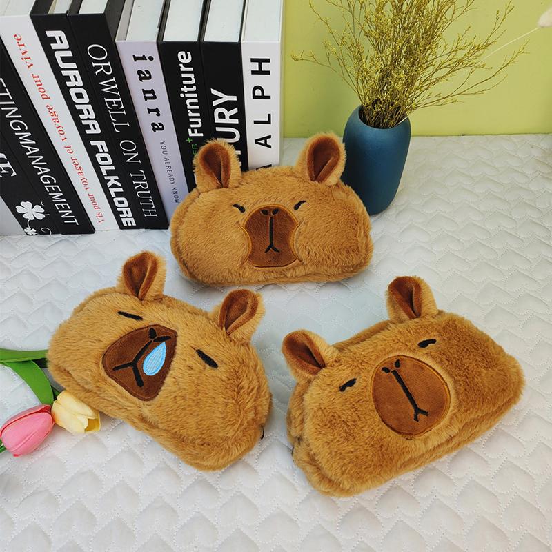 Cartoon Cute Plush Animal Capybara Pencil Bag Large Capacity Cosmetic Bag Kawaii School Stationery Multifunctional Storage Bag
