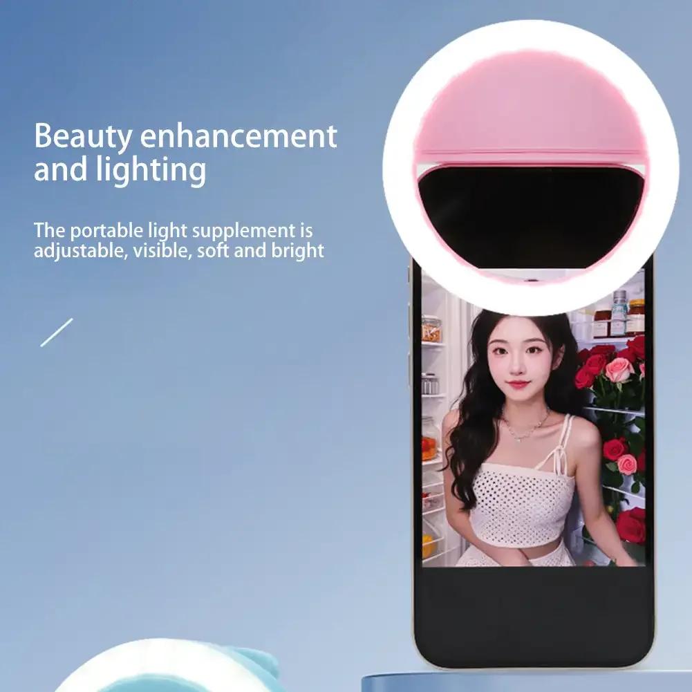 Carga USB Luz de Anillo LED para Selfies Lente para Teléfono Móvil Lámpara de Anillo LED para Selfies para Teléfono iPhone Samsung Xiaomi Huawei Luz para Selfies