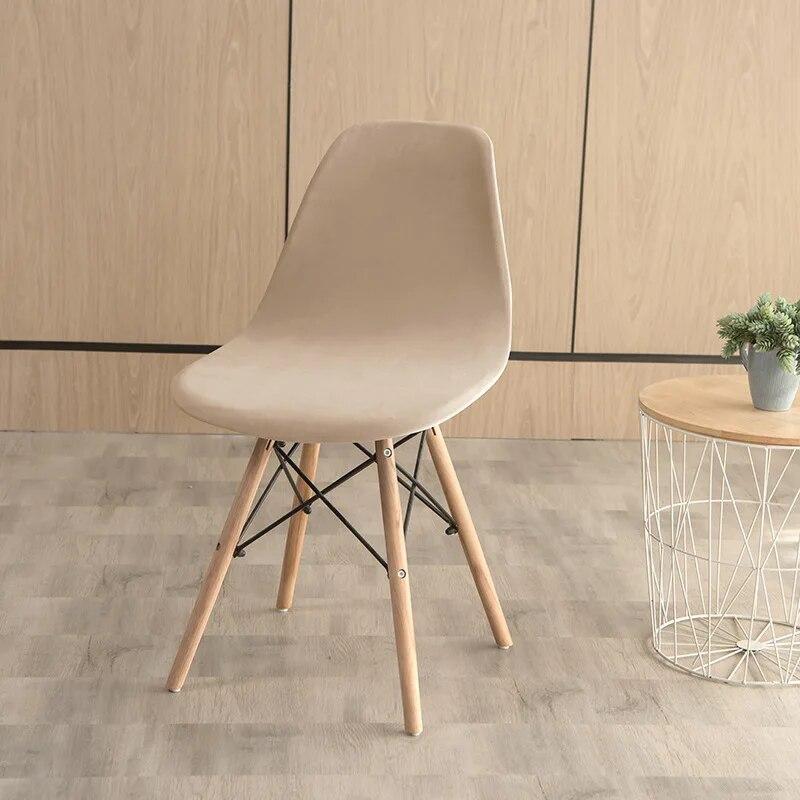 Velvet Fabric Shell Chair Cover Stretch Dining Seat Covers Slipcover Furniture Protector Hotel Home Office Living Room Removable