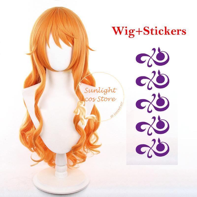 Nami Pruik Dames 75cm Krullende Oranje Pruiken Volwassen Nami Cosplay Anime Cosplay Pruiken Hittebestendig Synthetisch Haar Halloween One Size orange