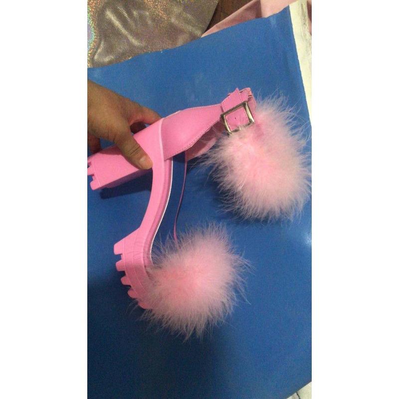 

Women s sandals summer new Mao Mao buckle with thick heel high heels waterproof table fish mouth large size women s shoes 43