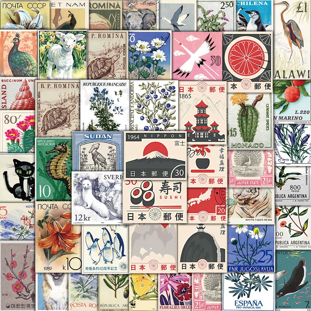 

50/100PCS Vintage Stamp Stickers Cartoon Decoration Scrapbook Phone Stationery Guitar Notebook Waterproof Case Graffiti Decals