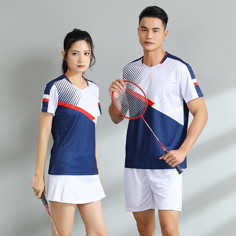 Badminton Clothes Outfit Short Sleeve Latest Blue Color Mens and Womens Quick-Drying Summer Table Tennis Wear Training Competition Clothes