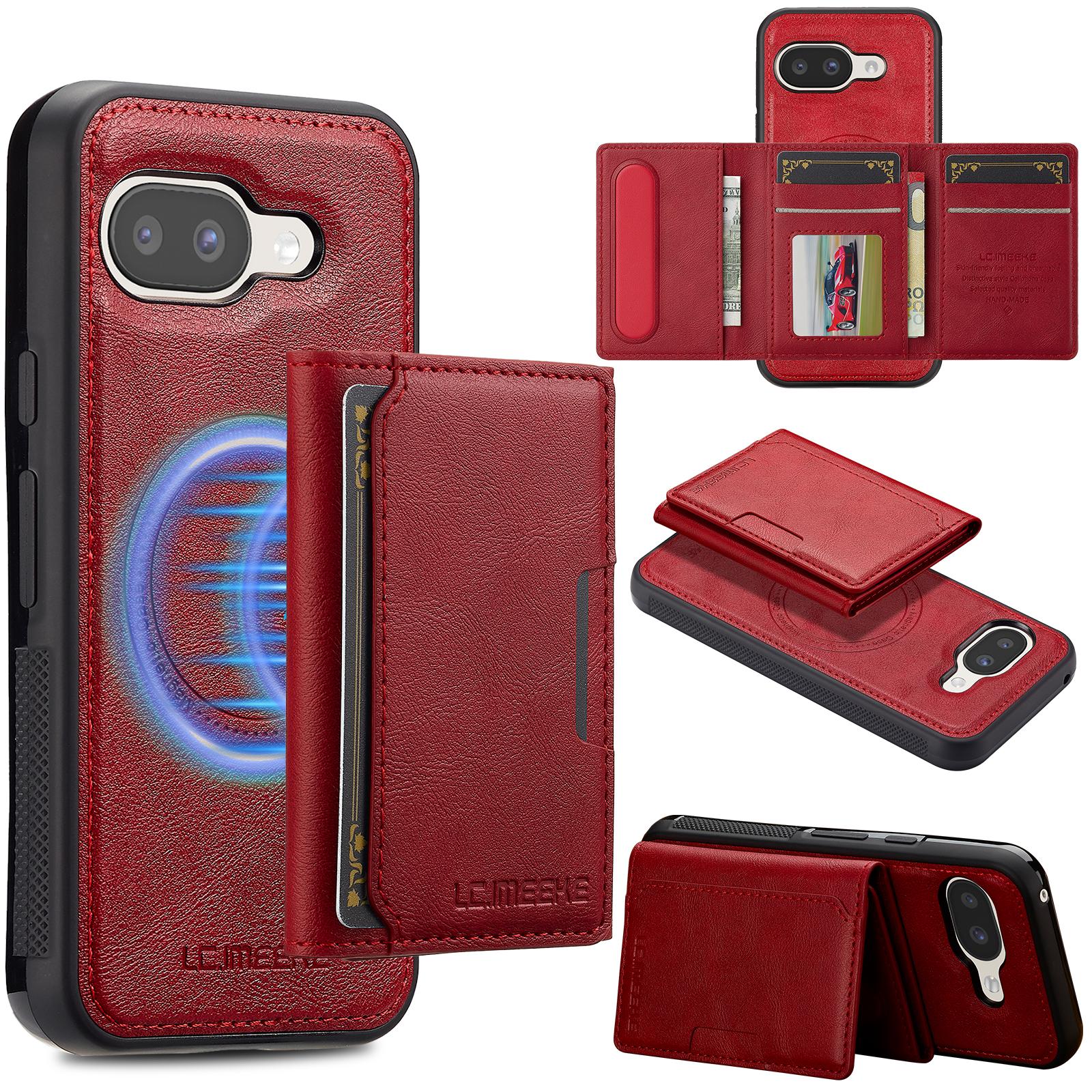 

2 в 1 Съемный Магнитный Слоты для Карт Кошелек Кожаный Чехол Для Google Pixel 10 Pro XL 9A 9 8 8A 7A 7 10A 10 Беспроводная Зарядка Google Pixel 9 красный