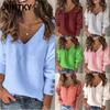JPNTKY Women's Fashion Casual Solid Color Print Long Sleeve V Neck Blouses & Shirts International Design