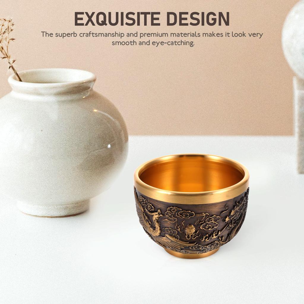1pcs Dragon Travel Embossed Copper Vintage Teacup Chinese Style Retro Home Decor Glassware