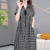 Plaid Dress Women's Summer New Loose Large Size Temperament Casual and Thin Short-sleeved Shirt Skirt