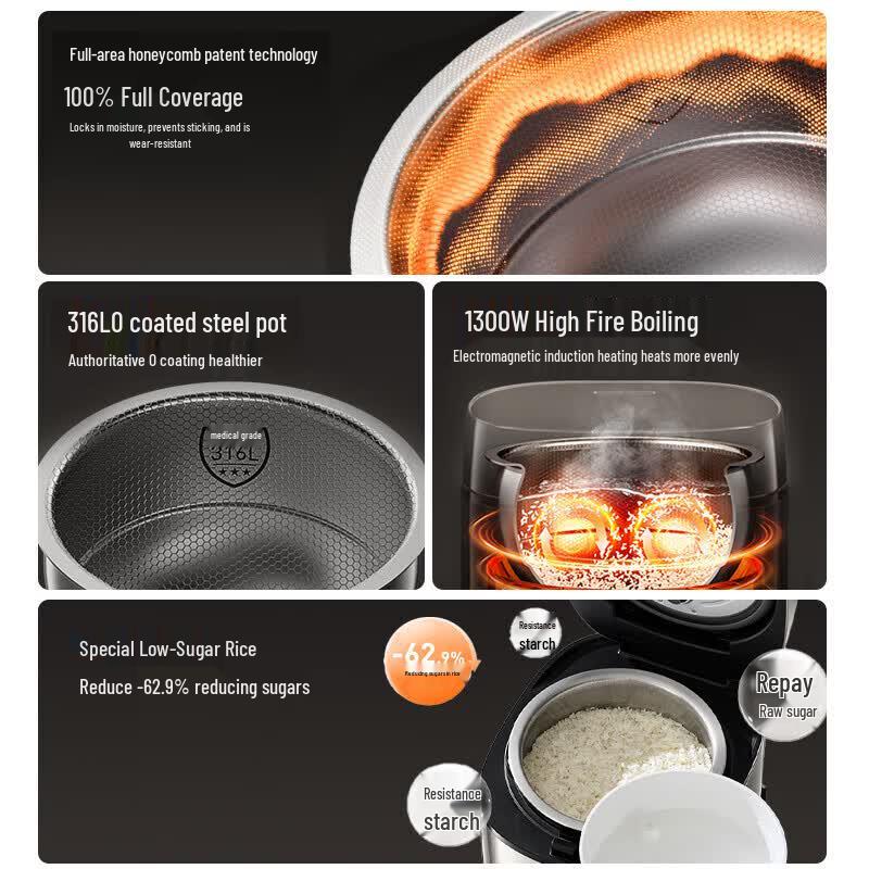 Joyoung 4L Low-Sugar IH Rice Cooker with 316L 0-Coating Pot CN plug (adapter included)