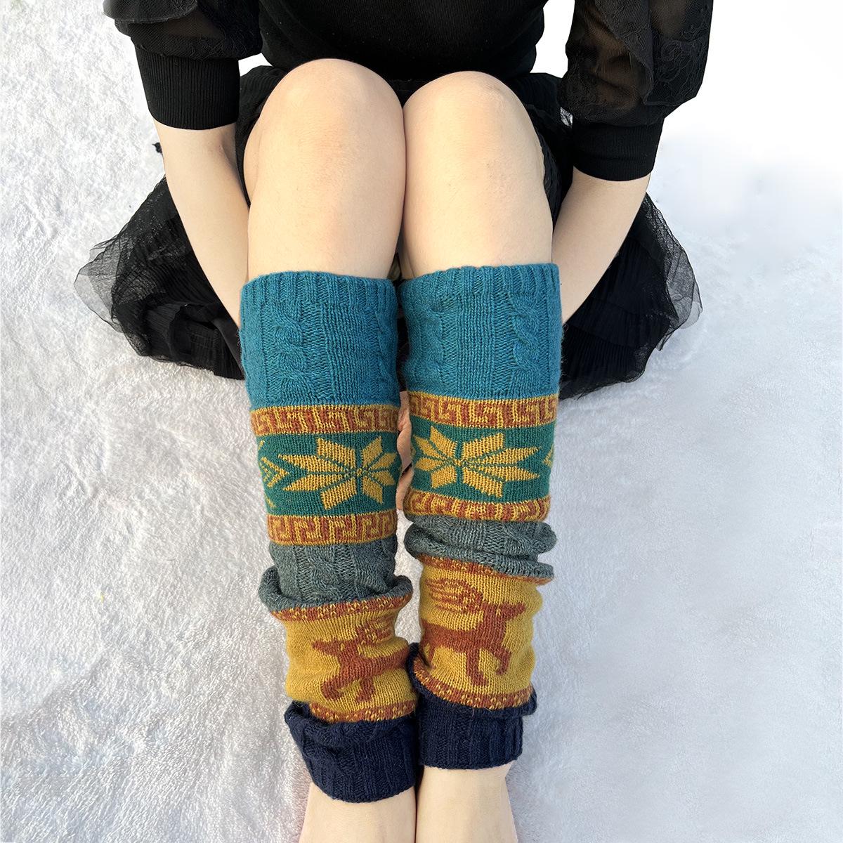 

В язані гетри з оленями та сніжинками та вовняні гольфи з ефектом пом ятості до коліна озеро синього кольору